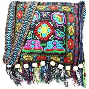 Vintage Ethnic Tribal Embroidered Tassel Sling Crossbody Boho Hippie ShoulderBag